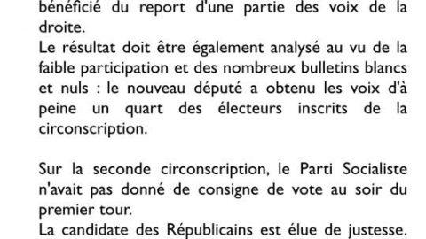 Elections législatives – Communiqué de Presse – 2ème tour