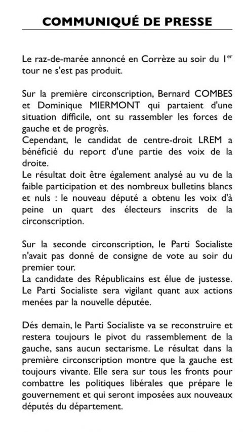 Elections législatives – Communiqué de Presse – 2ème tour