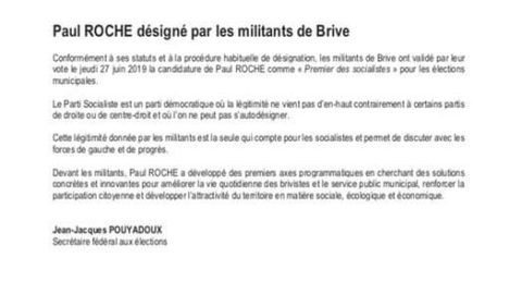 Paul ROCHE désigné par les militants de Brive