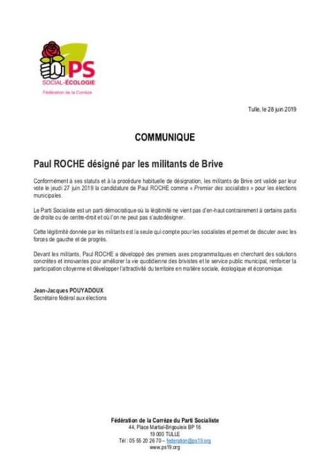 Paul ROCHE désigné par les militants de Brive